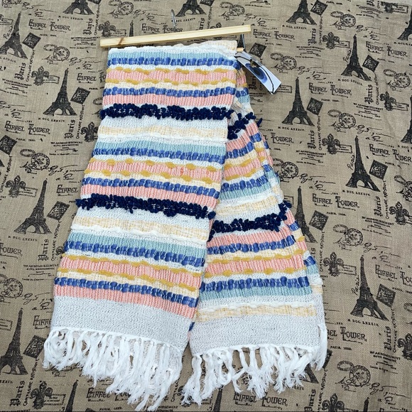 London kaye Bedding London Kaye Decorative Throw Multicolor Striped Embroidered Fringe Trim